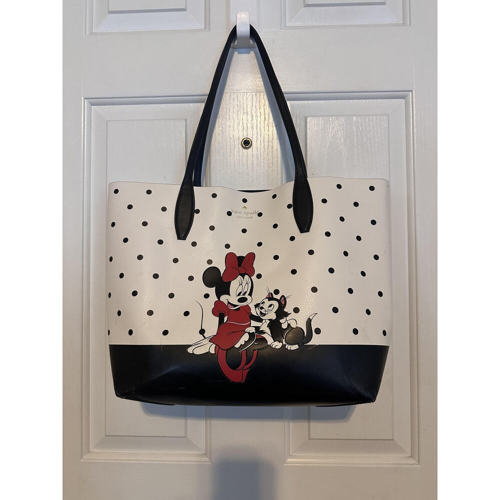 Kate Spade Tote Bag Womens Large White Leather Minnie Mouse Disney Polka Dot - Picture 4 of 13